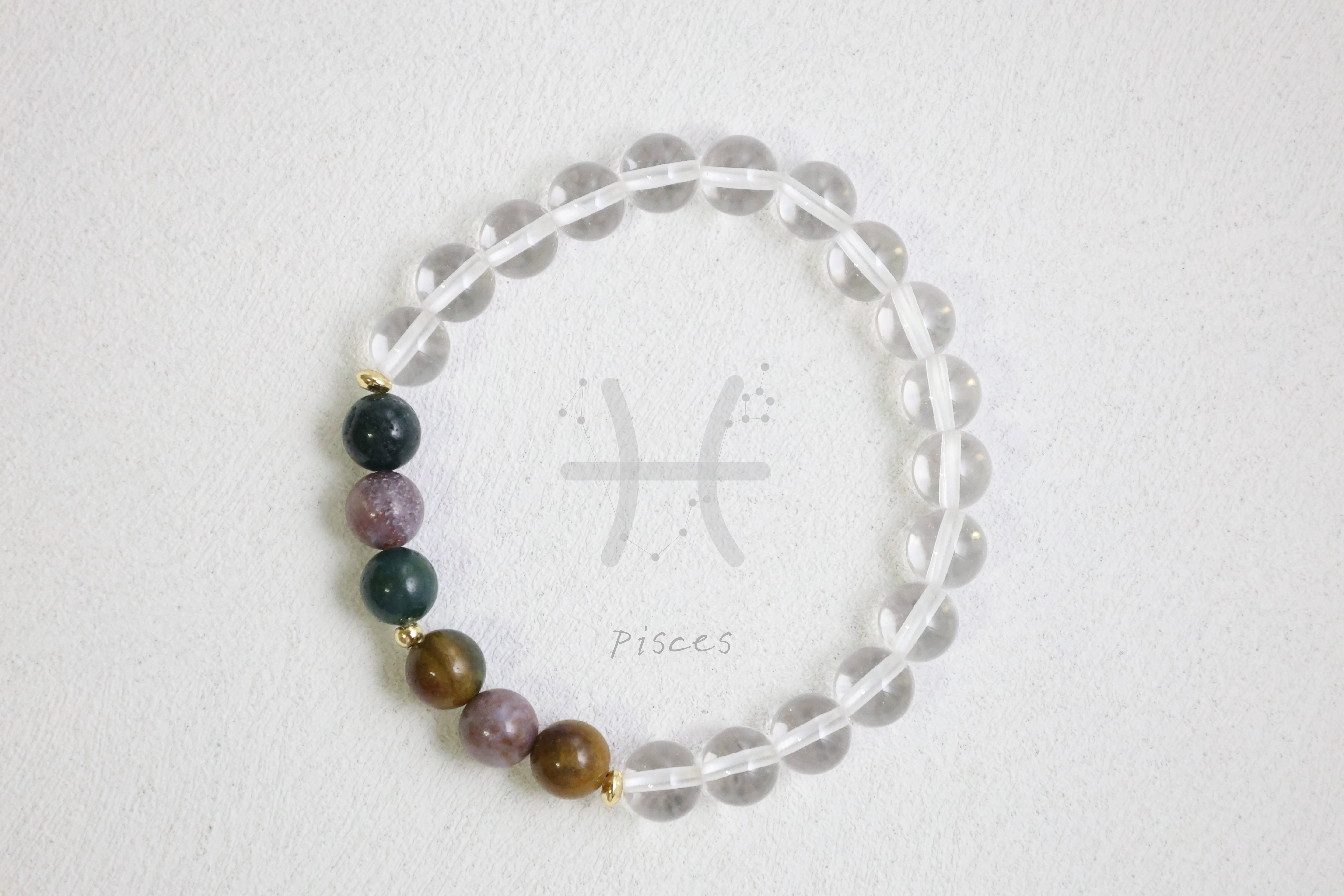 Pisces Oceanic Aura - Clear Quartz & Ocean Jasper Bracelet