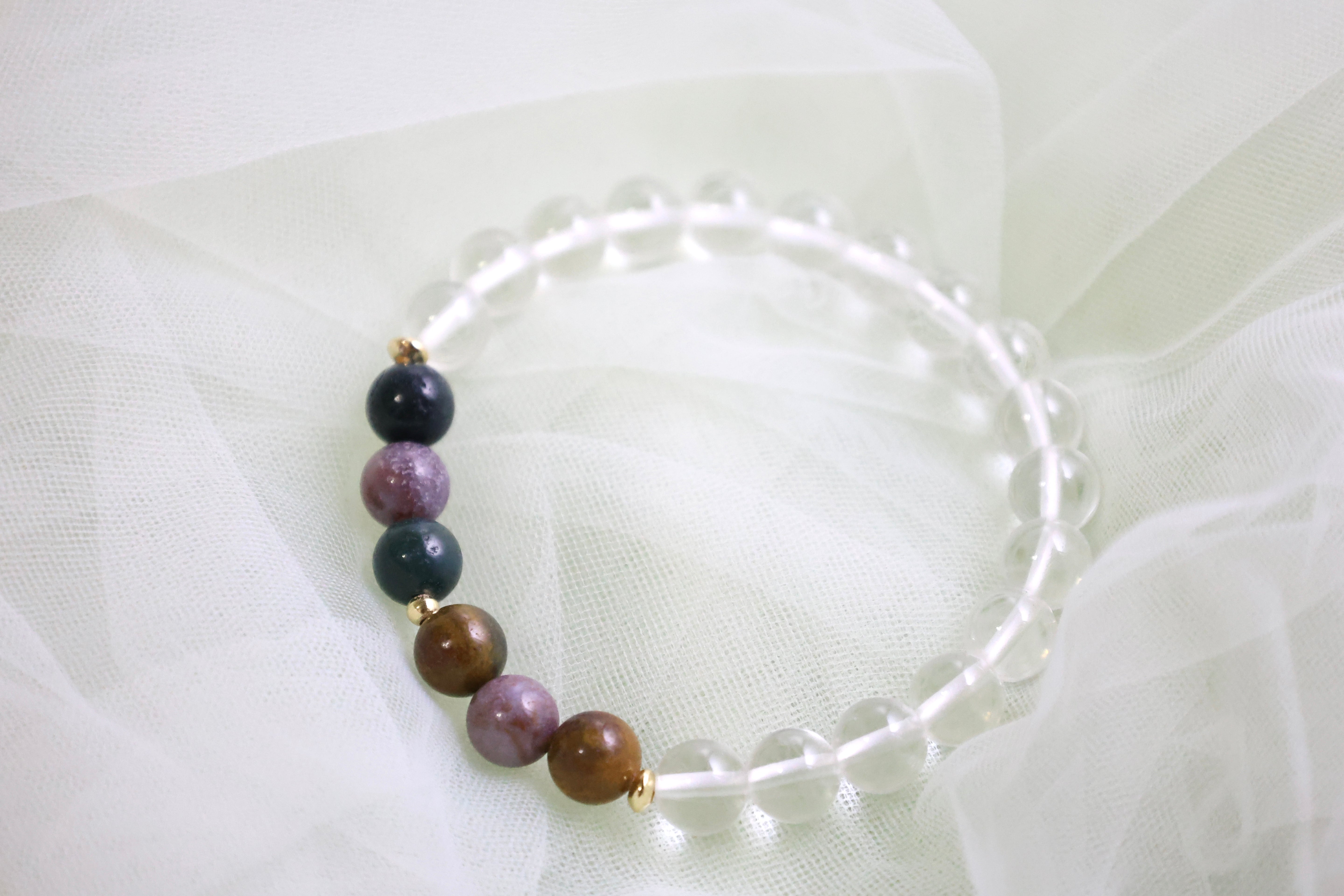 Pisces Oceanic Aura - Clear Quartz & Ocean Jasper Bracelet