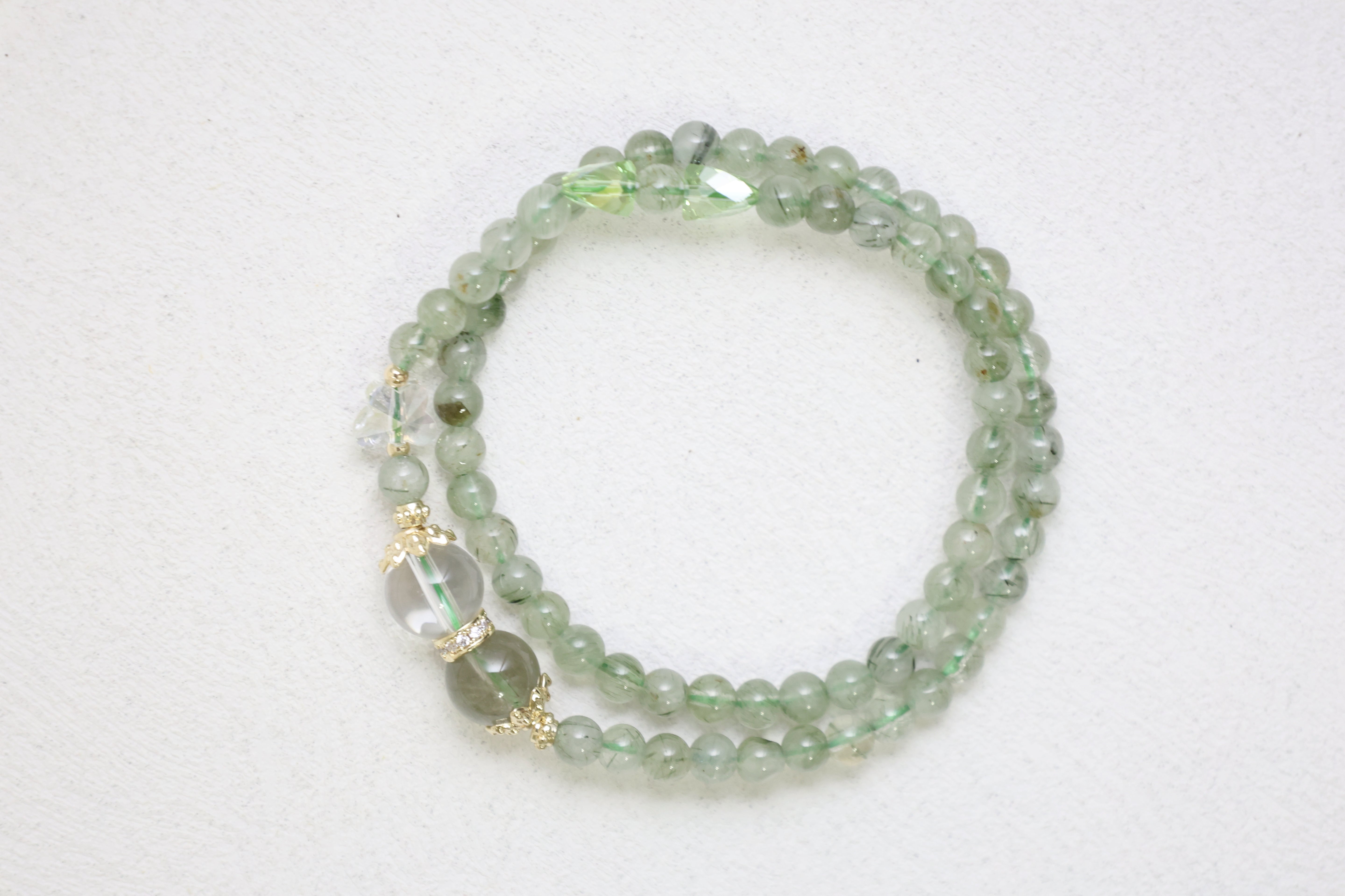 Verdant Halo - Green Phantom & Clear Quartz Double Loop Bracelet