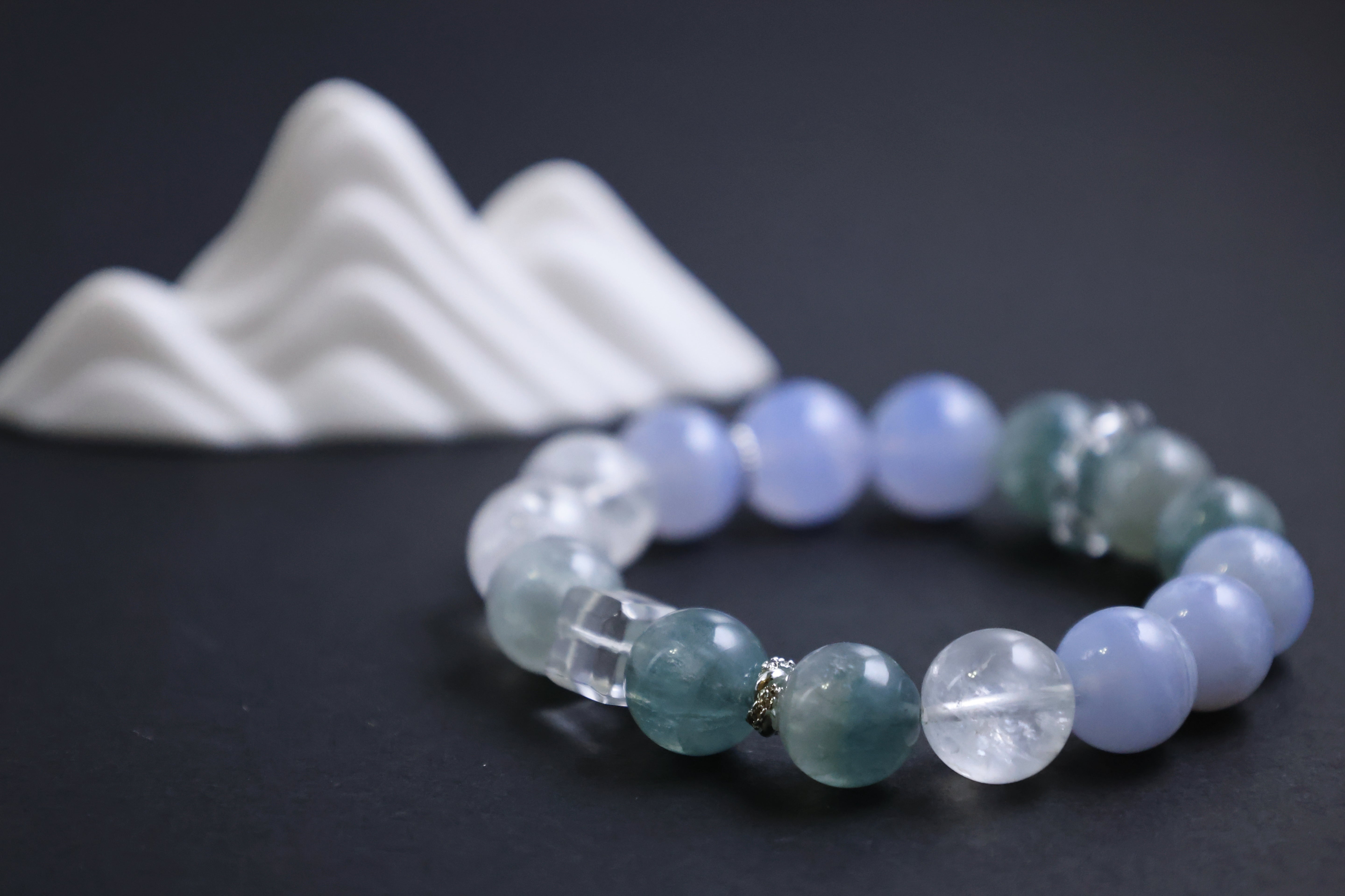 Tranquil Gem Cubes - Blue Lace Agate &Clear Quartz Cube Bracelet