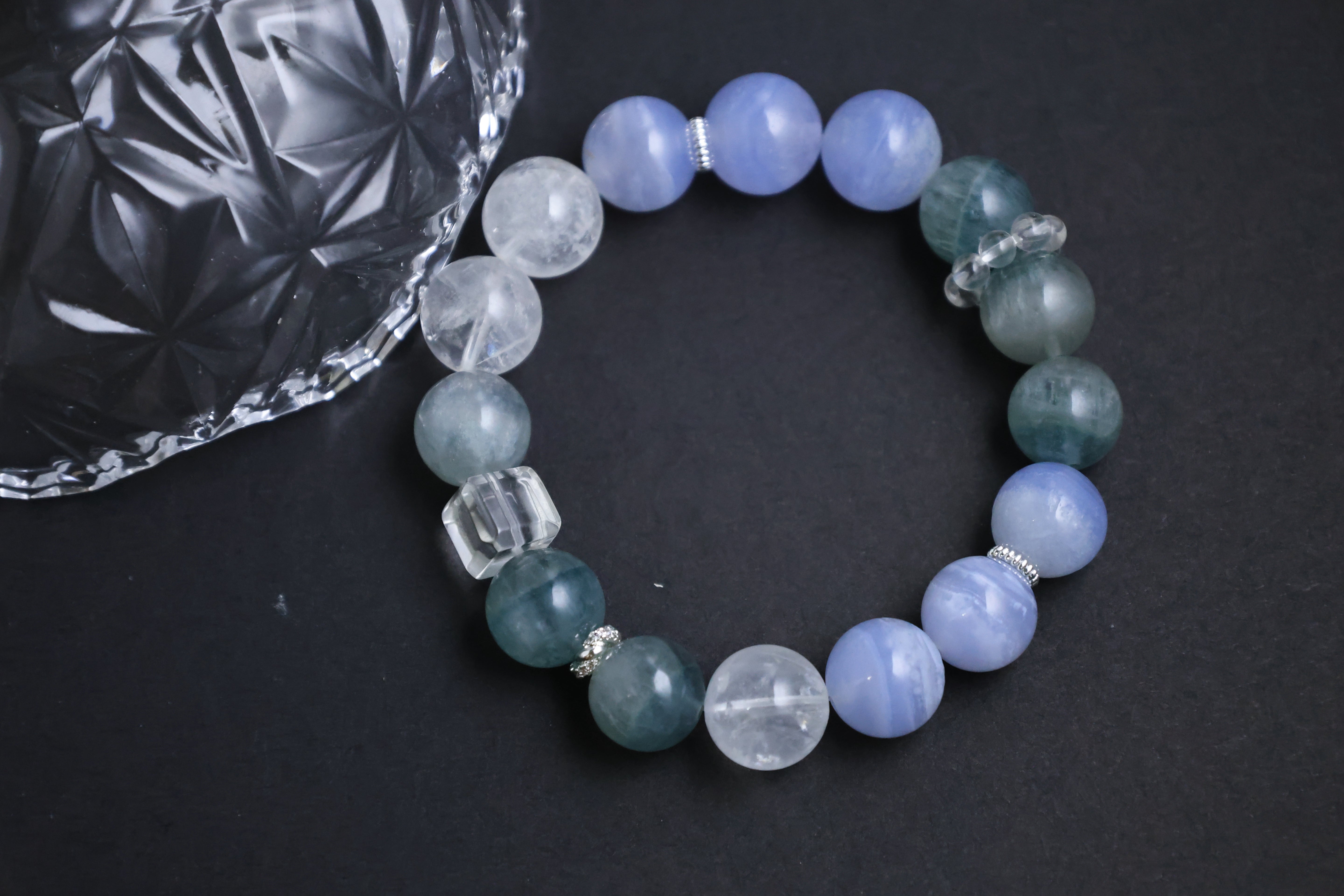 Tranquil Gem Cubes - Blue Lace Agate &Clear Quartz Cube Bracelet