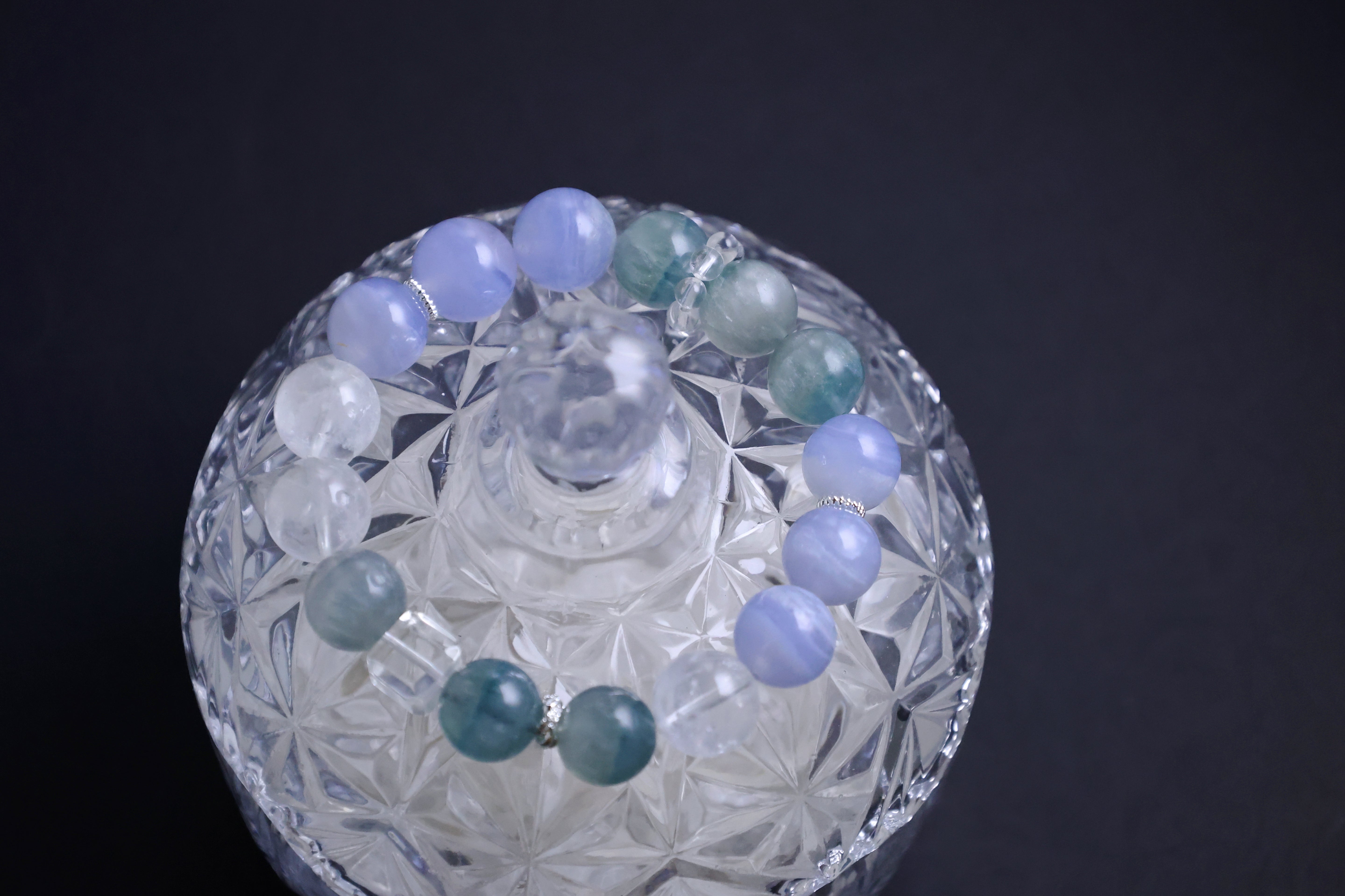 Tranquil Gem Cubes - Blue Lace Agate &Clear Quartz Cube Bracelet
