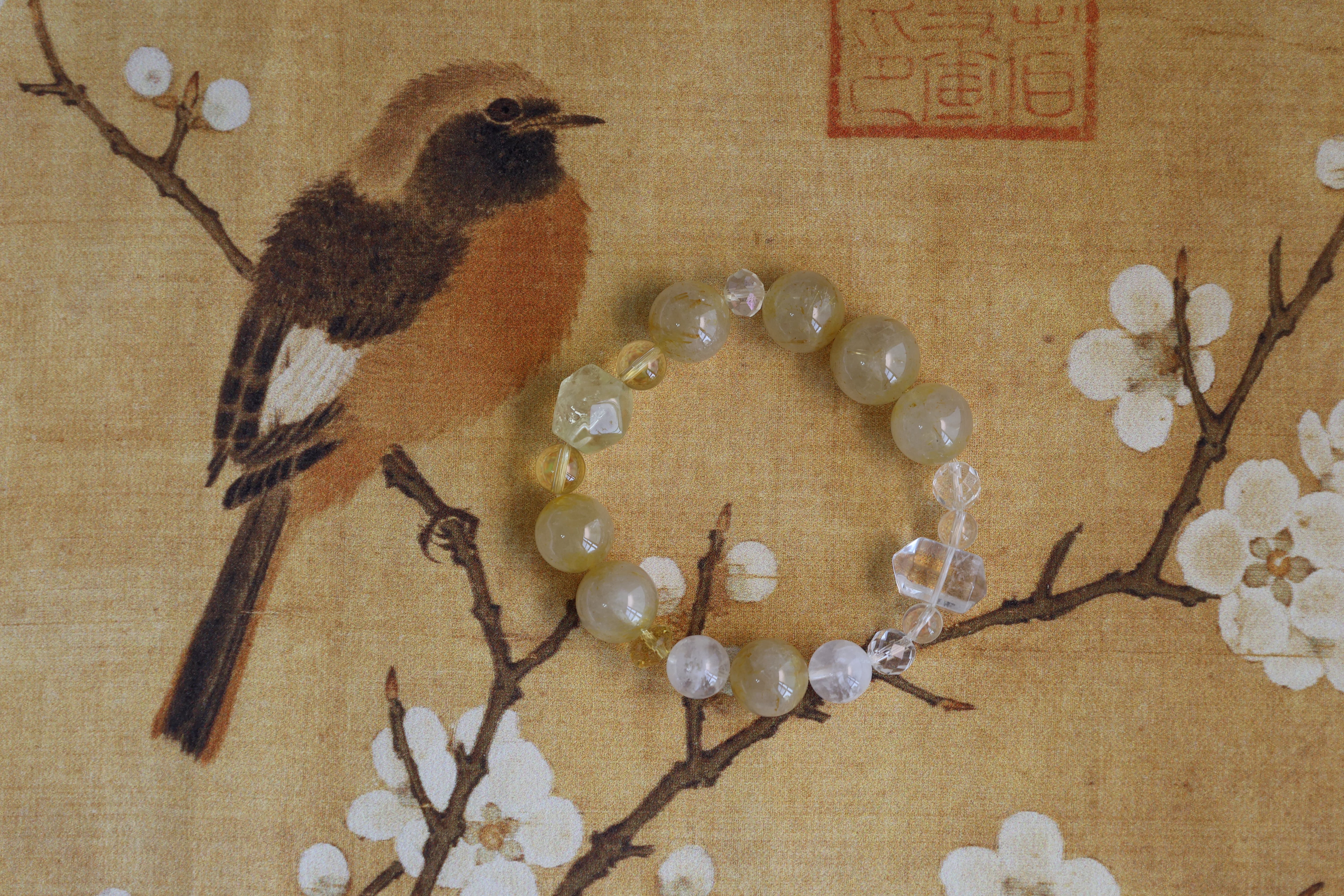 Golden Aura Prism - Yellow Rutilated Quartz and Transparent Crystal Prisms Bracelet