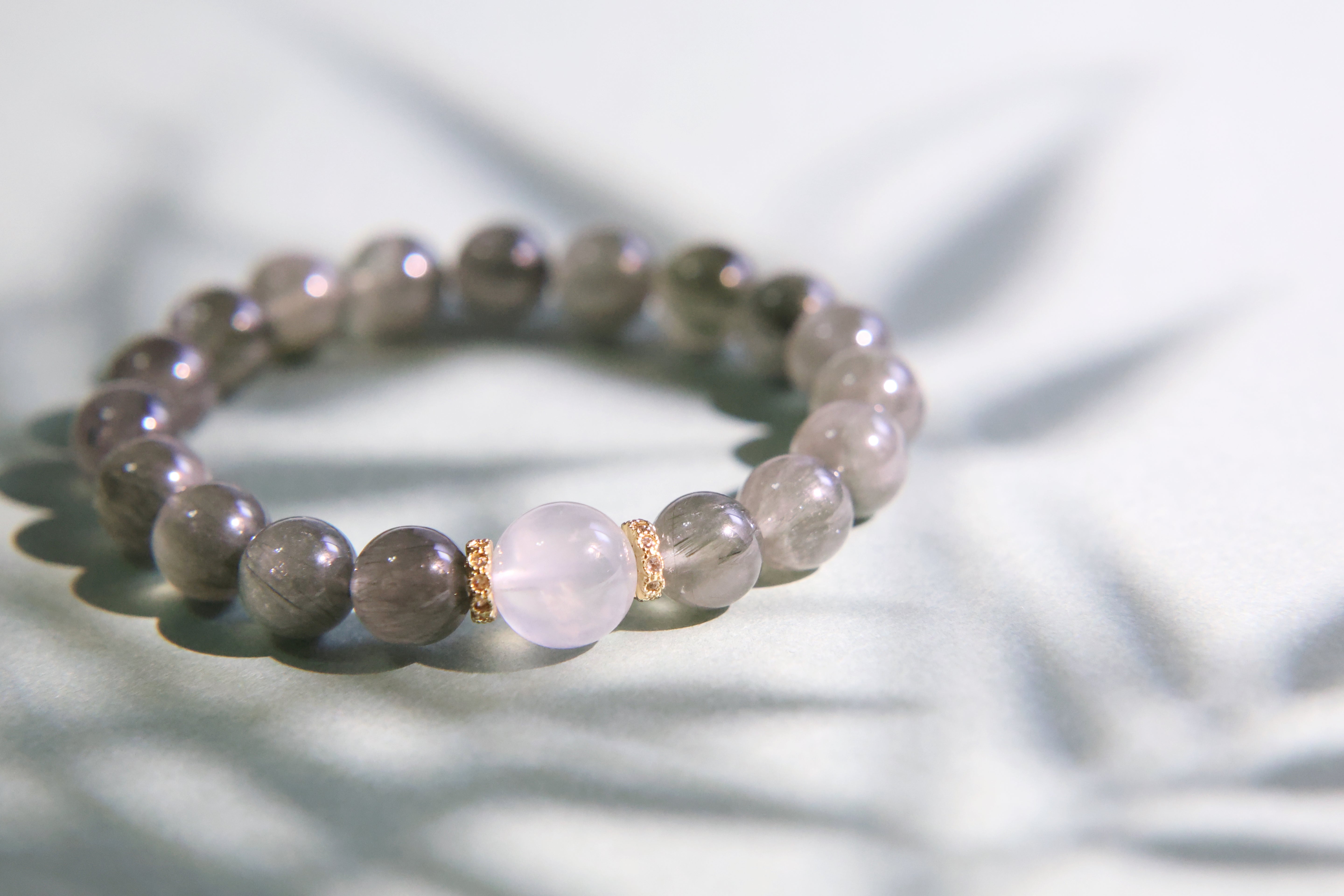 Lunar Serenity Forest - Green Rutilated Quartz and Moonstone Bracelet