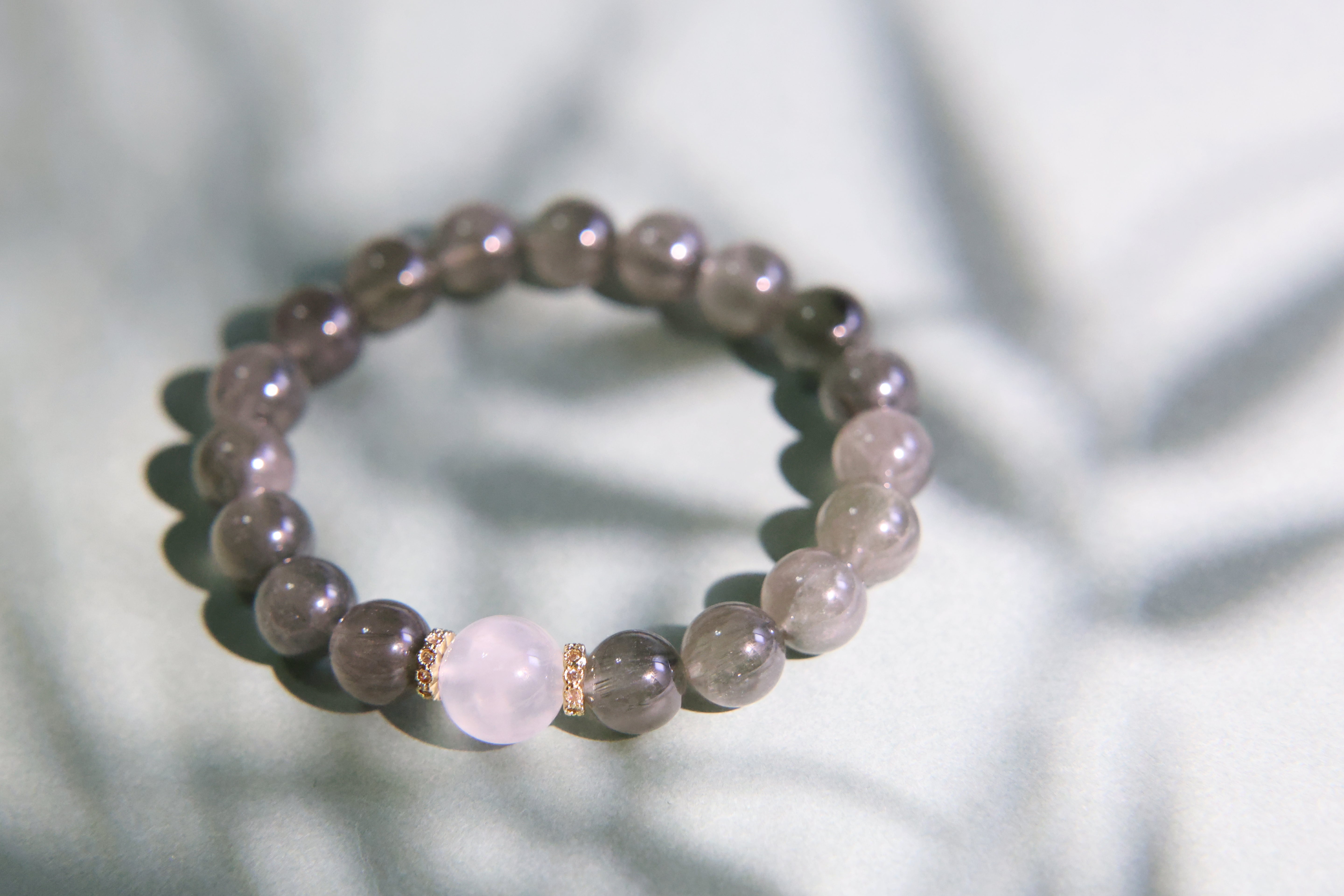 Lunar Serenity Forest - Green Rutilated Quartz and Moonstone Bracelet