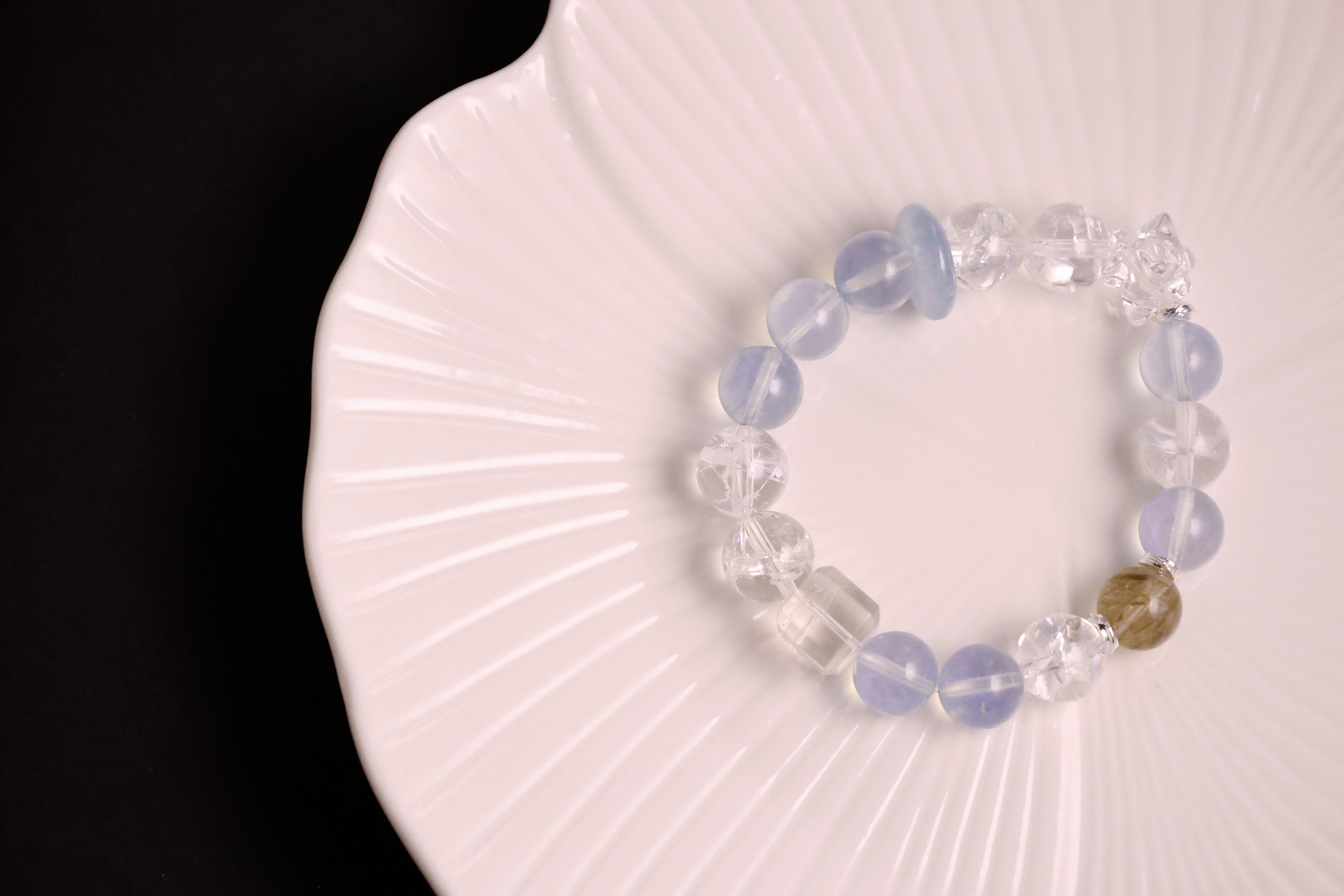 Celestial Aquamarine Dreams - Aquamarine and Geometrically-Cut Clear Quartz Bracelet