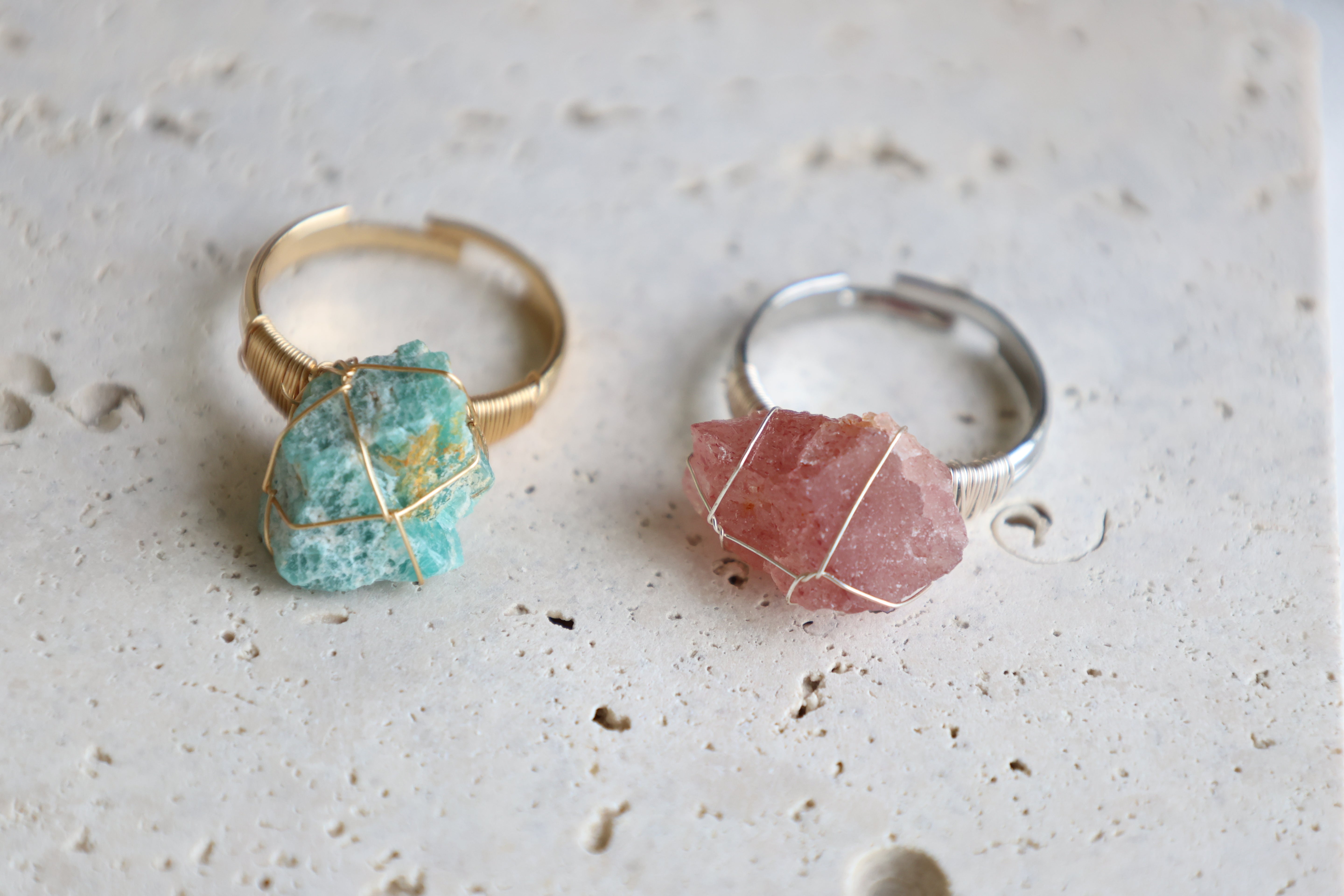 Earthly Gems Collection - Natural Raw Stone Rings in Silver and Gold