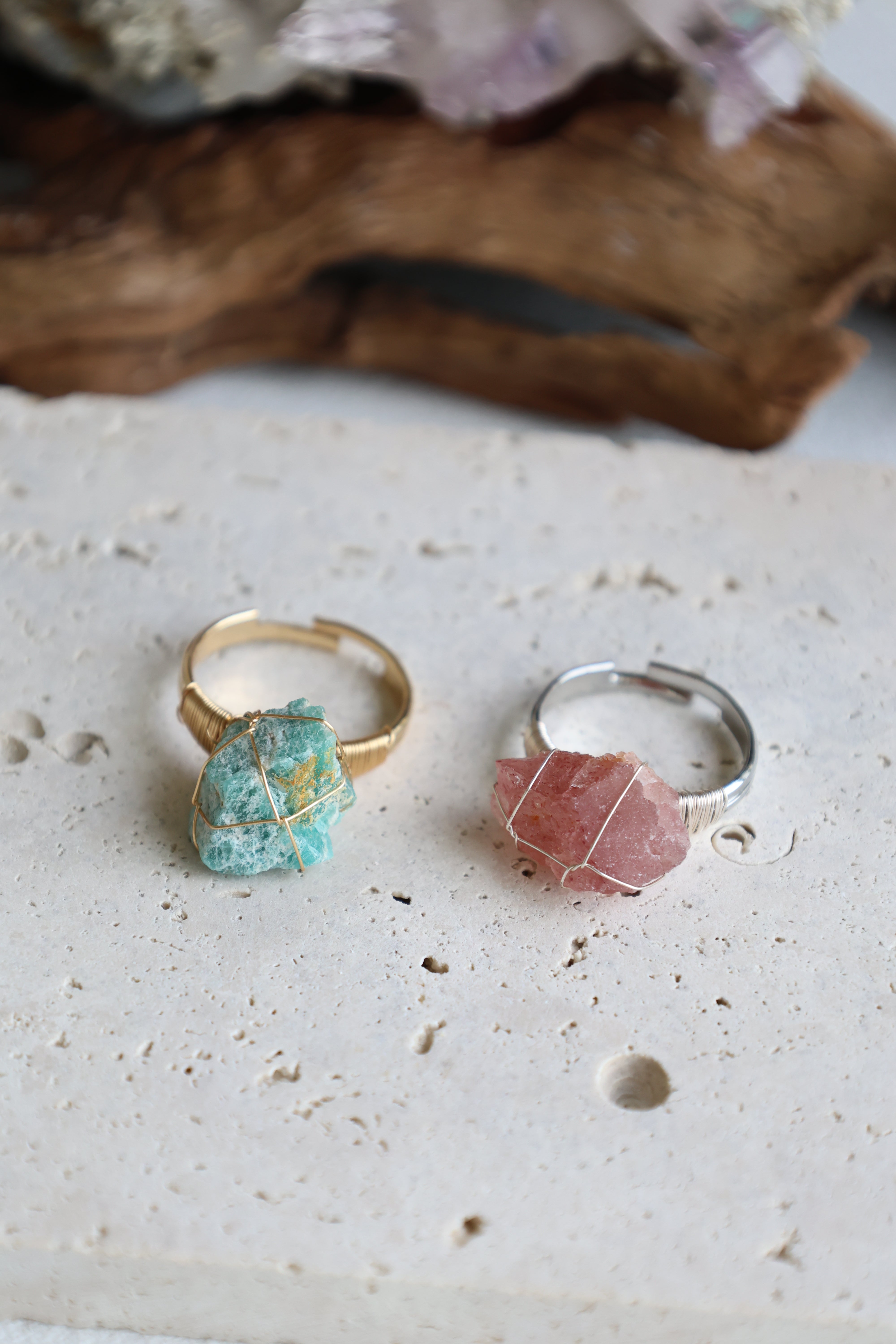 Earthly Gems Collection - Natural Raw Stone Rings in Silver and Gold