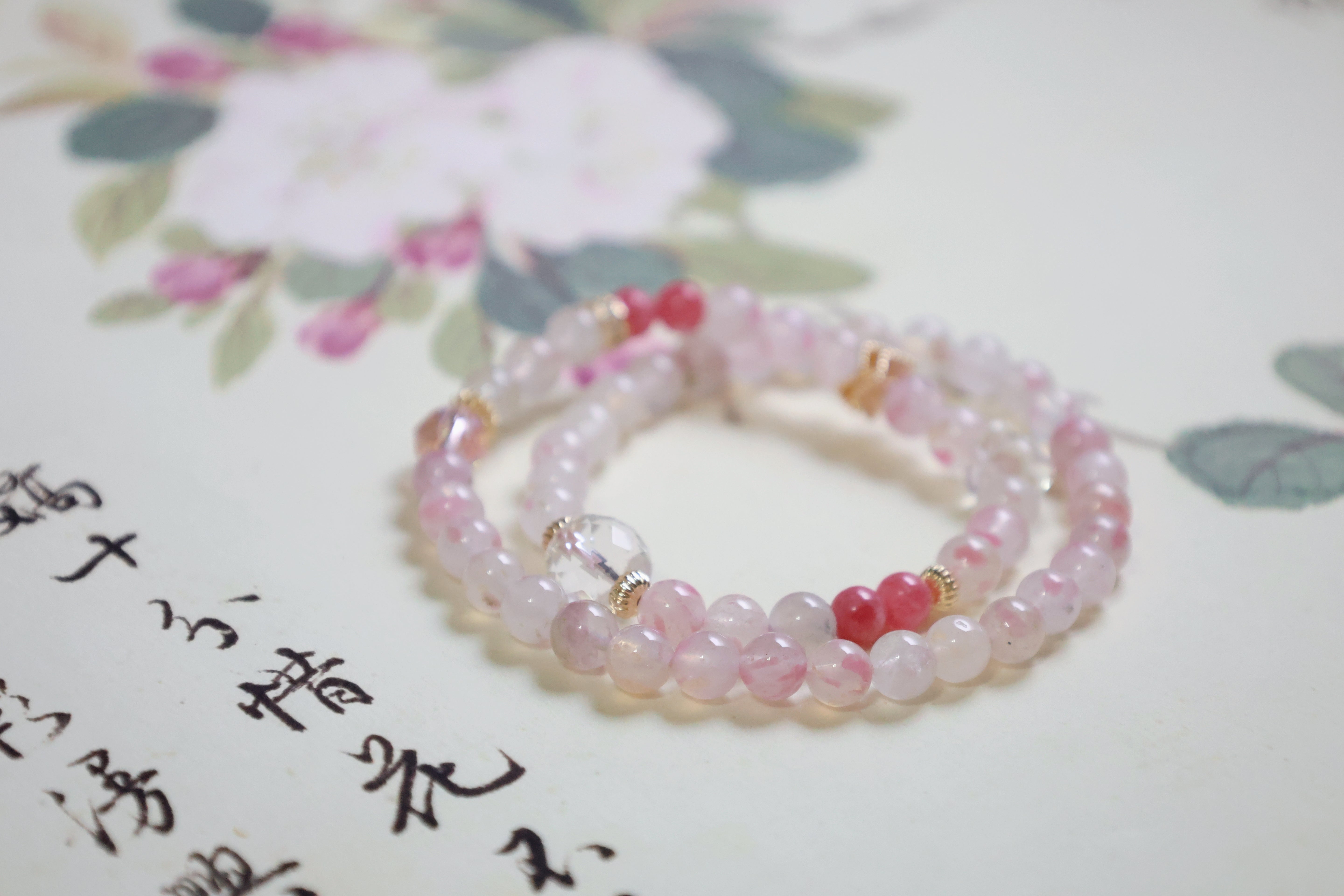 Peach Blossom - Rose & Clear Quartz Double Loop Bracelet