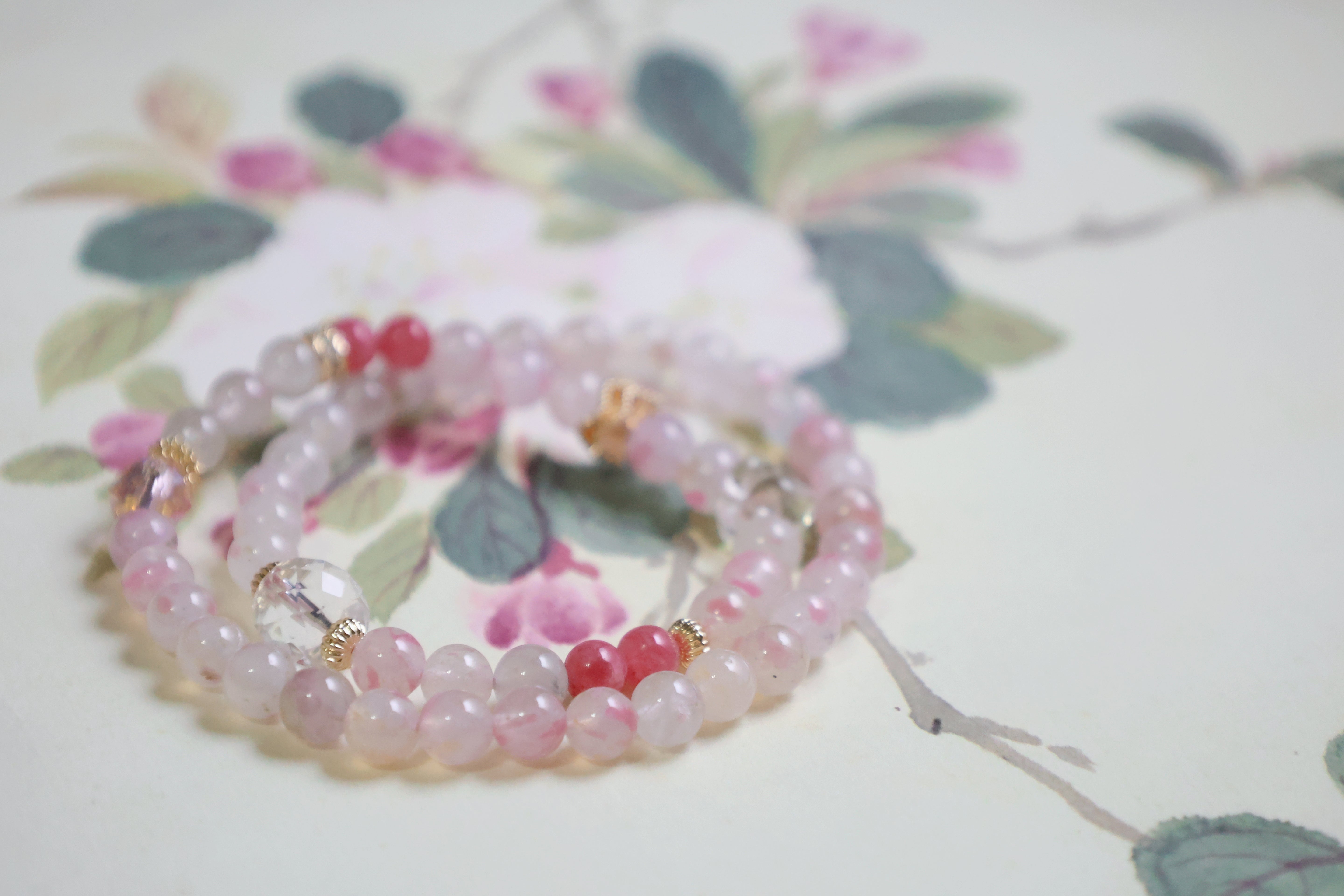 Peach Blossom - Rose & Clear Quartz Double Loop Bracelet